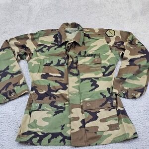 US Army BDU Top Mens Medium Extral Long Green Woodland Camo Long Sleeve Military